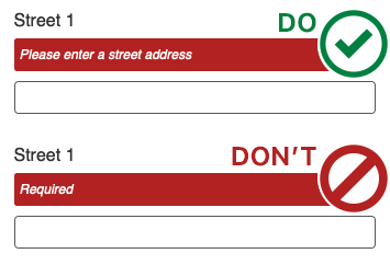 Examples of correct and incorrect error messages